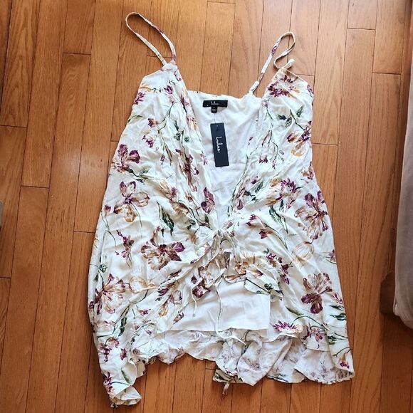 Lulu's Cream Ruched Tie Front Swim Cover Up - Women's Size XL - Picture 1 of 5